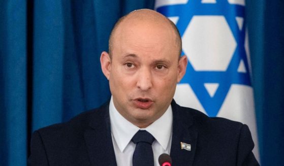 Israeli Prime Minister Naftali Bennett speaks during the weekly Cabinet meeting in Jerusalem on July 25.
