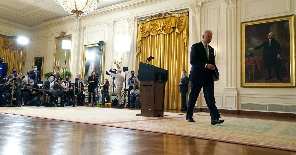 President Joe Biden walks away without taking questions after delivering remarks on the worsening crisis in Afghanistan from the East Room of the White House on Aug. 16, 2021, in Washington, D.C.