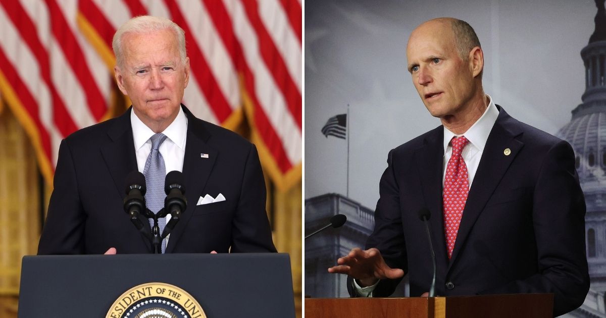 On Monday, Republican Florida Sen. Rick Scott, right, raised questions about President Joe Biden's fitness for office.