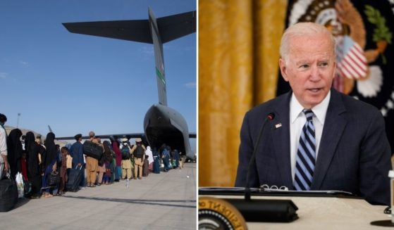Members of the administration of President Joe Biden, left, have reportedly reached out to Taliban forces in Afghanistan to ask for protection from ISIS as Americans and Afghan allies crowd the airport in Kabul, Afghanistan.