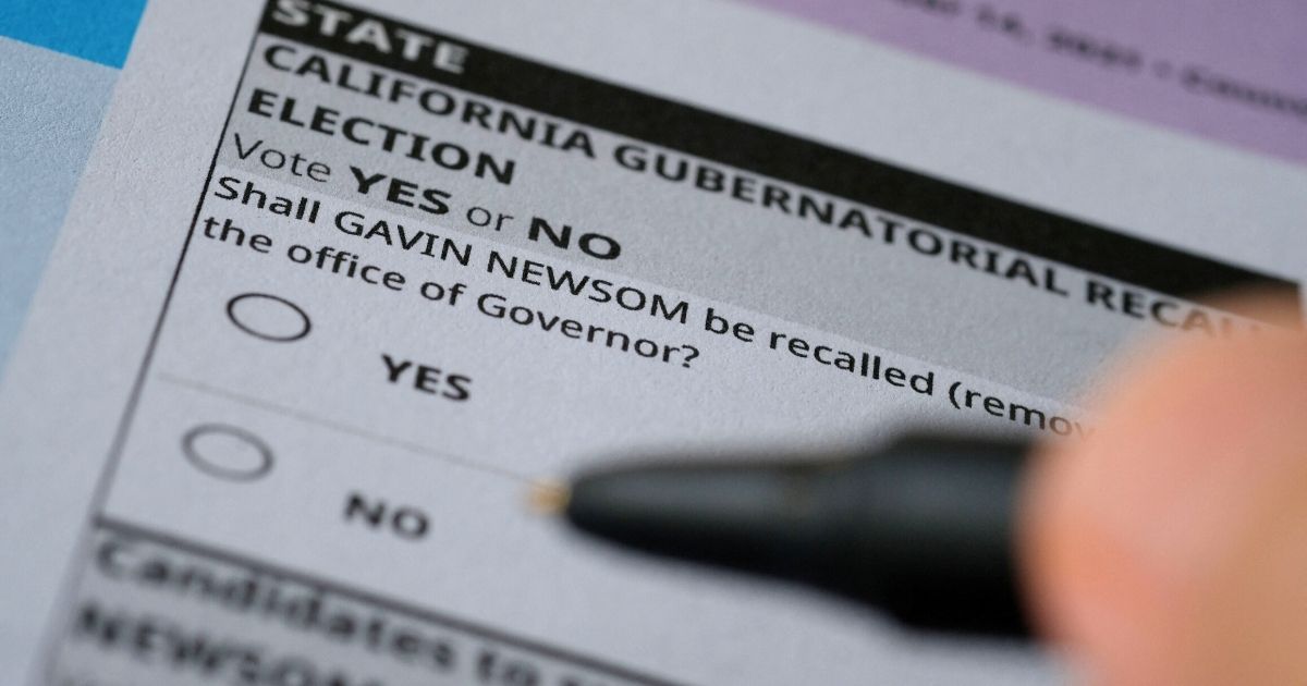 A ballot in the recall election of Democratic California Gov. Gavin Newsom is seen in Los Angeles on Sunday.