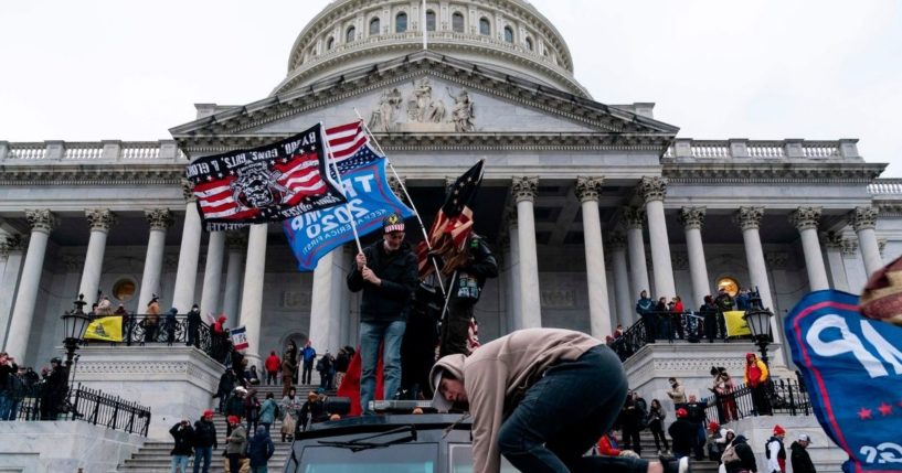 Supporters of then-President Donald Trump protest outside the U.S. Capitol on Jan. 6, 2021, in Washington, D.C.