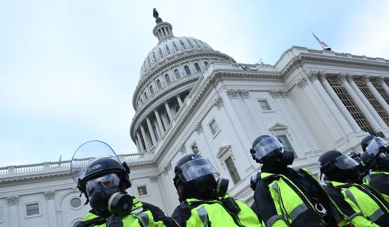 Police stand outside the U.S. Capitol on Jan. 6, 2021, in Washington, D.C.