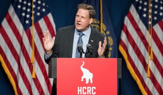 New Hampshire Gov. Chris Sununu introduces former Vice President Mike Pence during the GOP Lincoln-Reagan Dinner on June 3, 2021, in Manchester, New Hampshire.