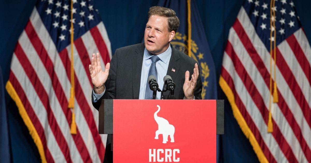 New Hampshire Gov. Chris Sununu introduces former Vice President Mike Pence during the GOP Lincoln-Reagan Dinner on June 3, 2021, in Manchester, New Hampshire.