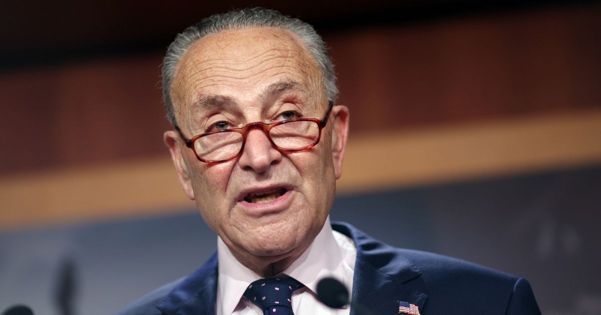 Senate Majority Leader Charles Schumer speaks at a news conference at the U.S. Capitol on Aug. 11, 2021, in Washington, D.C.