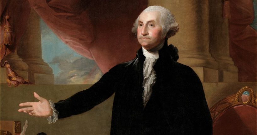 Pictured above is a portrait of George Washington at age 64 renouncing his third term as president by Gilbert Stuart (oil on canvas from the White House Collection), 1779.