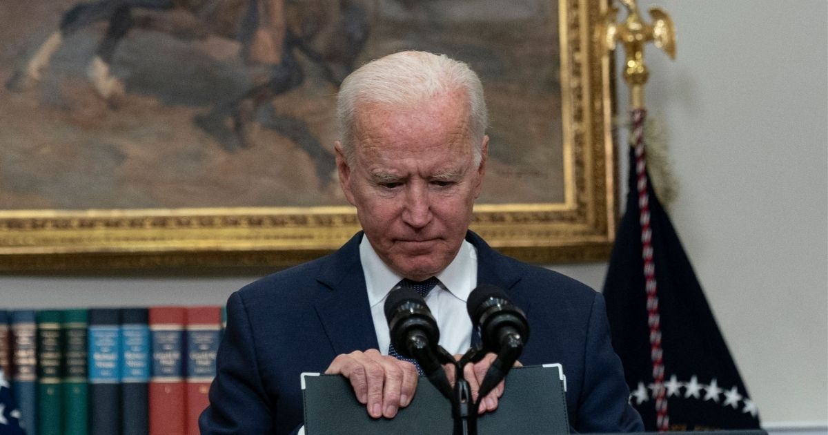 President Joe Biden delivers remarks in the Roosevelt Room of the White House in Washington, D.C., on Sunday.