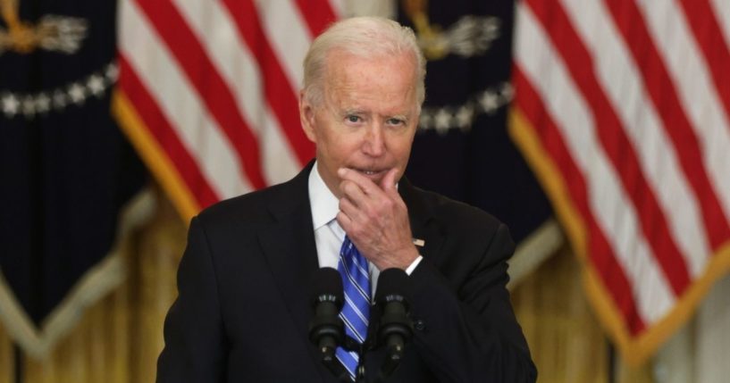 President Joe Biden speaks during an East Room event at the White House on Wednesday in Washington, D.C.