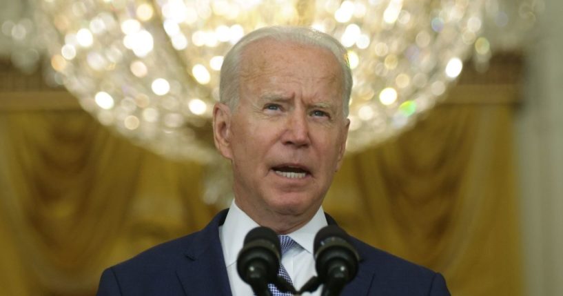 President Joe Biden delivers remarks during an East Room event at the White House on Thursday in Washington, D.C.