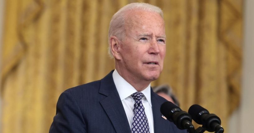 President Joe Biden delivers remarks on the U.S. military’s ongoing evacuation efforts in Afghanistan from the East Room of the White House on Friday.