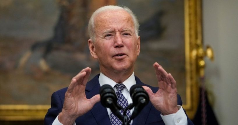 President Joe Biden speaks about the situation in Afghanistan in the Roosevelt Room of the White House on Tuesday.