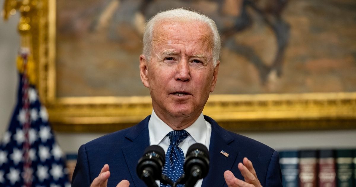 President Joe Biden speaks in the Roosevelt Room on the continuing situation in Afghanistan on Sunday in Washington, D.C.