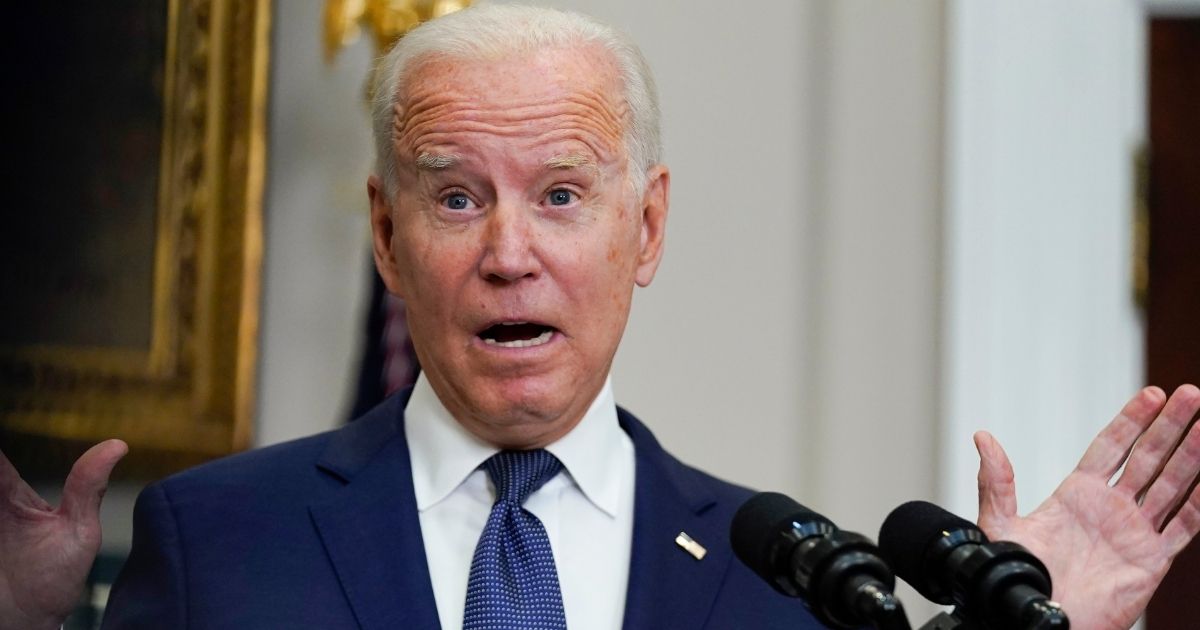 President Joe Biden answers a reporter's question during his briefing from the White House's Roosevelt Room on Sunday.