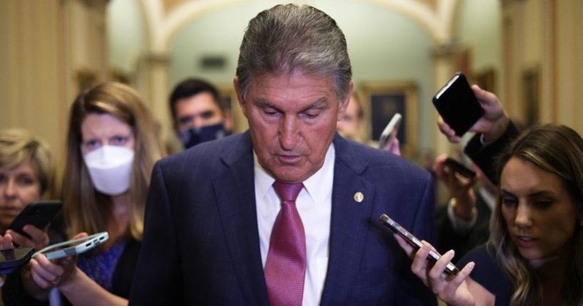 Sen. Joe Manchin speaks to the media after a weekly Senate Democratic policy luncheon at the U.S. Capitol on July 27, 2021, in Washington, D.C.