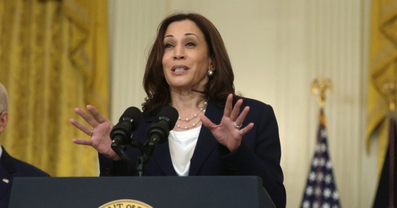 Vice President Kamala Harris speaks during an event in the East Room of the White House on Aug. 10, 2021 in Washington, D.C.