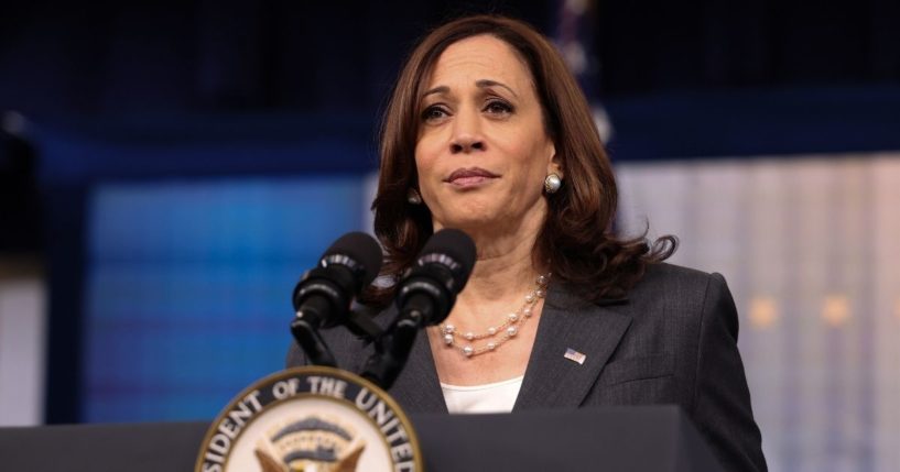 Vice President Kamala Harris delivers remarks in the Eisenhower Executive Office Building on July 27, 2021, in Washington, D.C.
