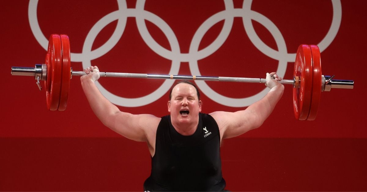 Laurel Hubbard of New Zealand competes in women's weightlifting during the Summer Olympics at the Tokyo International Forum on Monday.