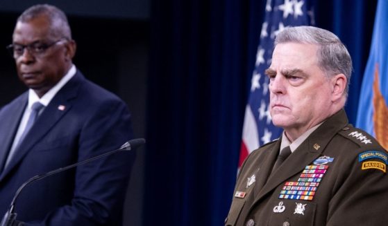 Secretary of Defense Lloyd Austin, left, and Army Gen. Mark Milley, chairman of the Joint Chiefs of Staff, hold a media briefing about the withdrawal from Afghanistan at the Pentagon in Washington, D.C.