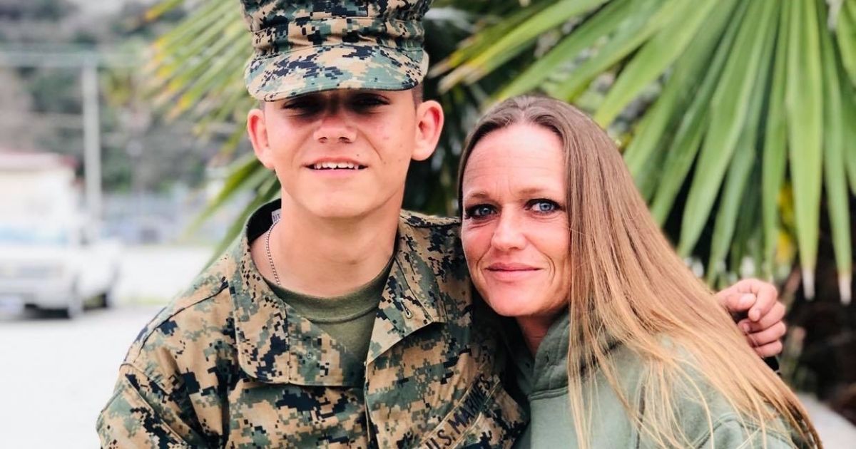 Shana Chappell stands with her son, Marine Lance Cpl. Kareem Mae'Lee Grant Nikoui, who was killed last week.