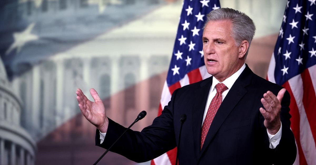 House Minority Leader Kevin McCarthy holds his weekly news conference at the U.S. Capitol on Wednesday in Washington, D.C.