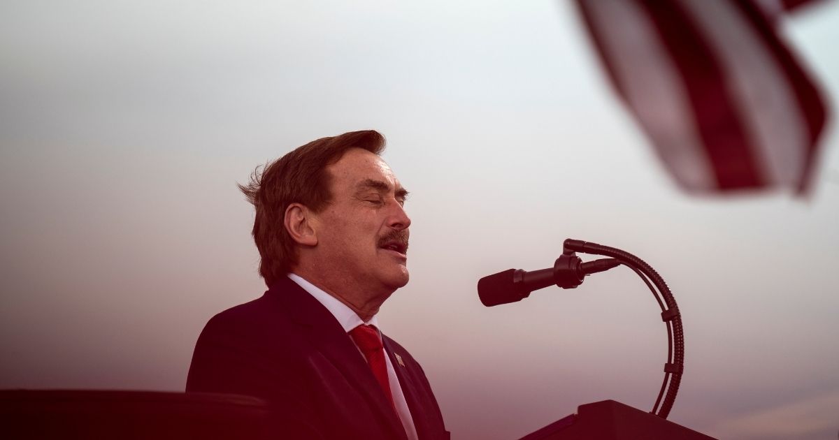 MyPillow CEO Mike Lindell speaks during a campaign rally for then-President Donald Trump at the Duluth International Airport on Sept. 30, 2020, in Duluth, Minnesota.
