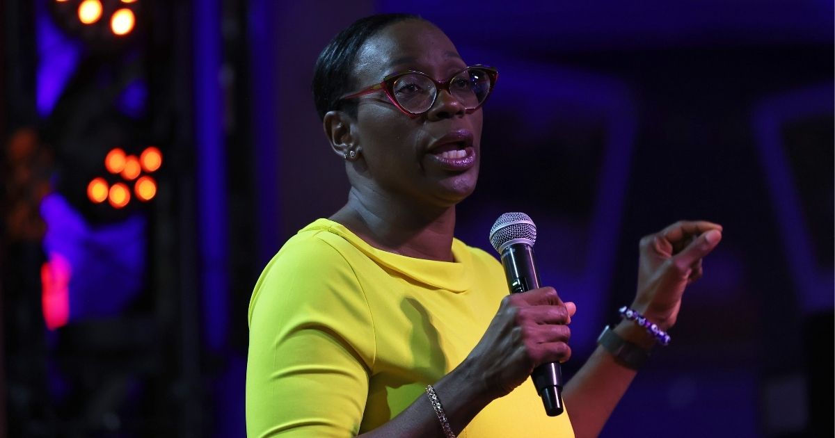Former Ohio state Sen. Nina Turner gives her concession speech after losing to Cuyahoga County Council member Shontel Brown the Democratic primary for Ohio's 11th Congressional District on Tuesday in Maple Heights, Ohio.