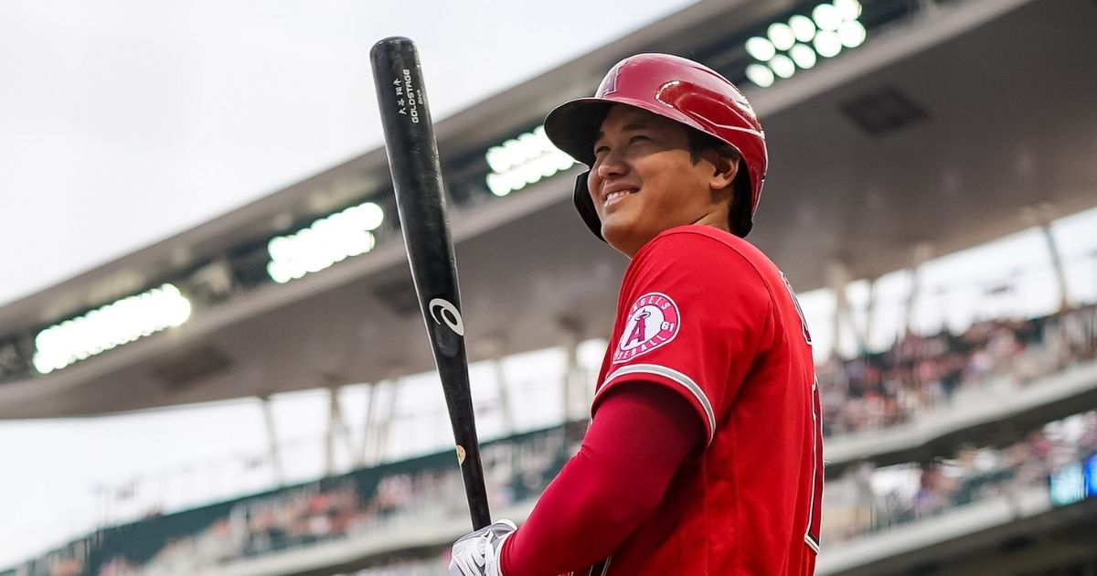Shohei Ohtani of the Los Angeles Angels smiles during a game against the Minnesota Twins at Target Field in Minneapolis on July 22.