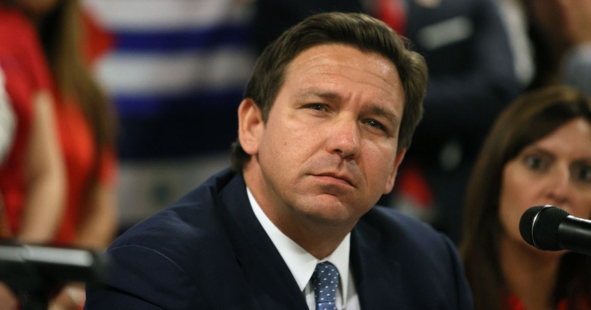 Florida Gov. Ron DeSantis takes part in a roundtable discussion about the protests in Cuba at the American Museum of the Cuba Diaspora on July 13, 2021, in Miami.