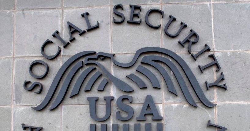 The logo of the U.S. Social Security Administration is seen outside a Social Security building on Nov. 5, 2020, in Burbank, California.