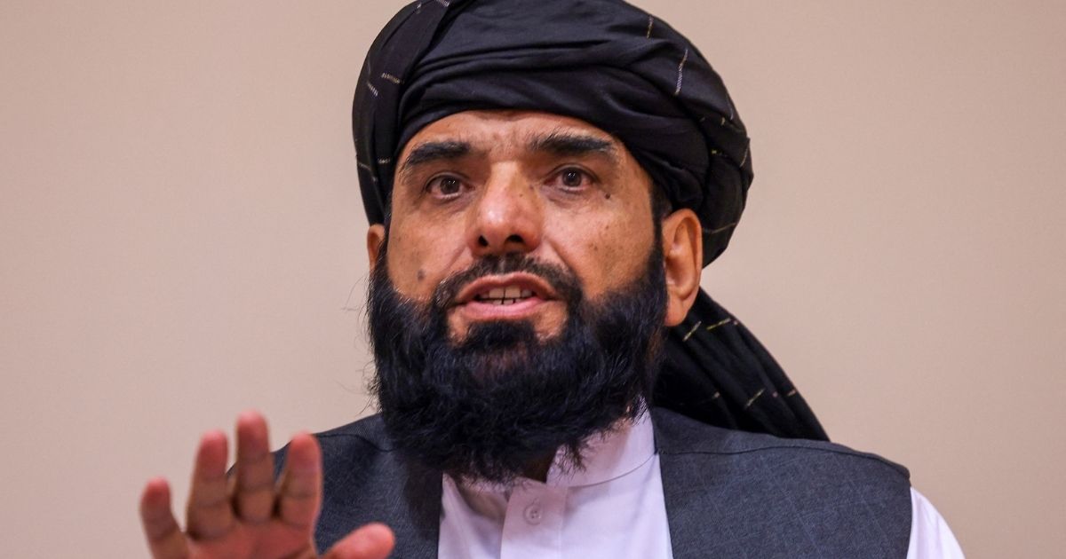 Taliban spokesman Suhail Shaheen attends a news conference in Moscow on July 9.