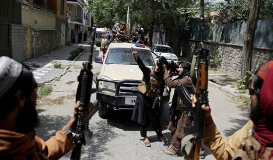 Taliban fighters patrol in Kabul, Afghanistan, on Thursday.