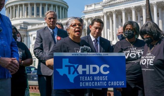 Texas state Rep. Senfronia Thompson, dean of the Texas House of Representatives, is joined by other Texas Democrats at the Capitol in Washington, D.C., on Aug. 6, 2021.