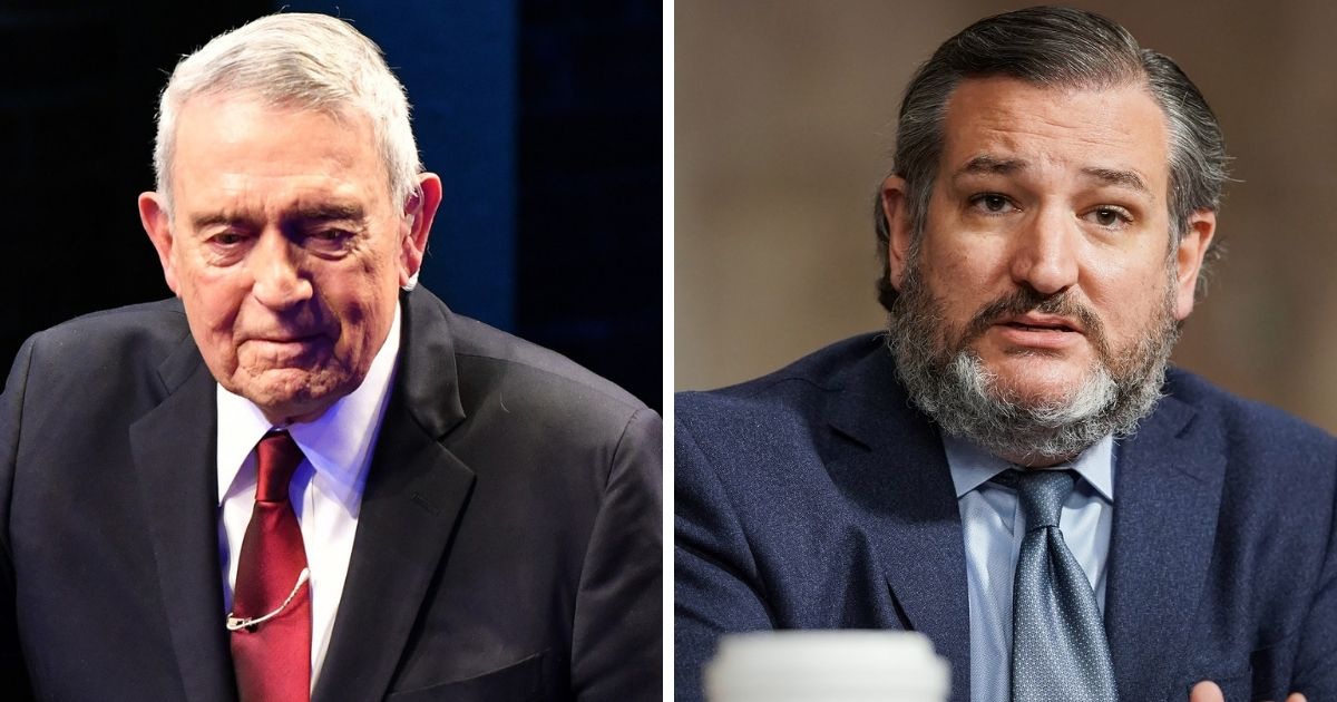 Former CBS News anchor Dan Rather, left; and Sen. Ted Cruz, right.