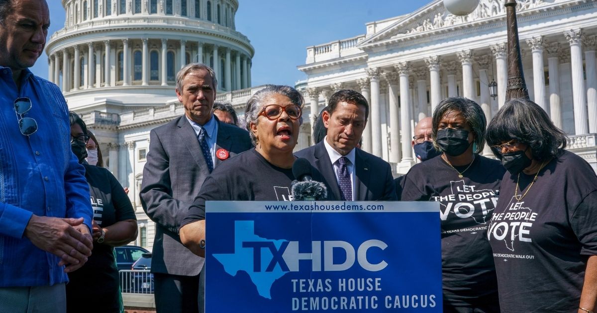 Senfronia Thompson, dean of the Texas House of Representatives, is joined by other Texas Democrats in Washington, D.C., on Aug. 6, 2021, as they continue their protest of what they call restrictive voting laws.