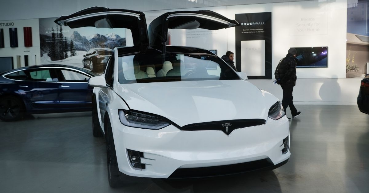 A Tesla is displayed at a New York City dealership on Jan. 30, 2020.