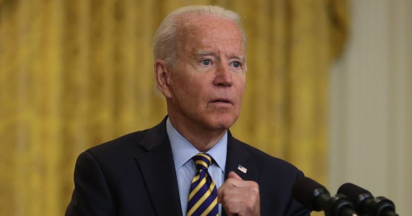 President Joe Biden talks about the U.S. withdrawal from Afghanistan during a July 8 news conference at the White House.