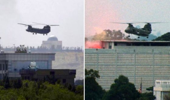 Left, U.S. diplomats are evacuated from the U.S. Embassy via helicopter as the Taliban enter Kabul, Afghanistan, this weekend. Right, U.S. diplomats are evacuated from the U.S. Embassy during the fall of Saigon, Vietnam, in 1975.