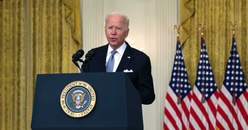 President Joe Biden delivers remarks about the collapse of Afghanistan from the East Room of the White House on Monday.