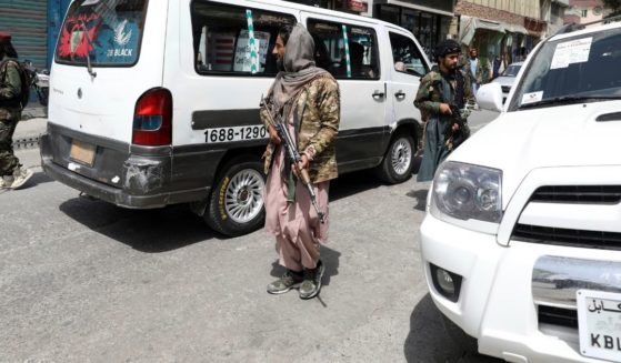 Taliban fighters patrol in the city of Kabul, Afghanistan, on Wednesday, three days after it fell into their hands.