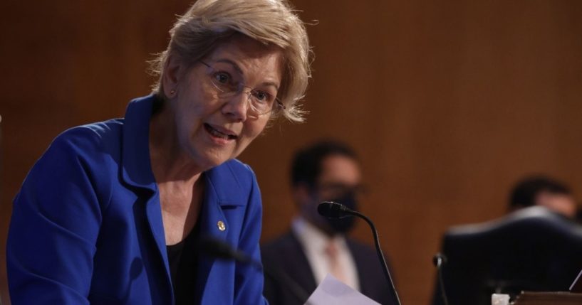 U.S. Sen. Elizabeth Warren, a Democrat from Massachusetts, speaks during a hearing before the Senate Banking, Housing and Urban Affairs Committee in Washington, D.C., on Aug. 3, 2021.