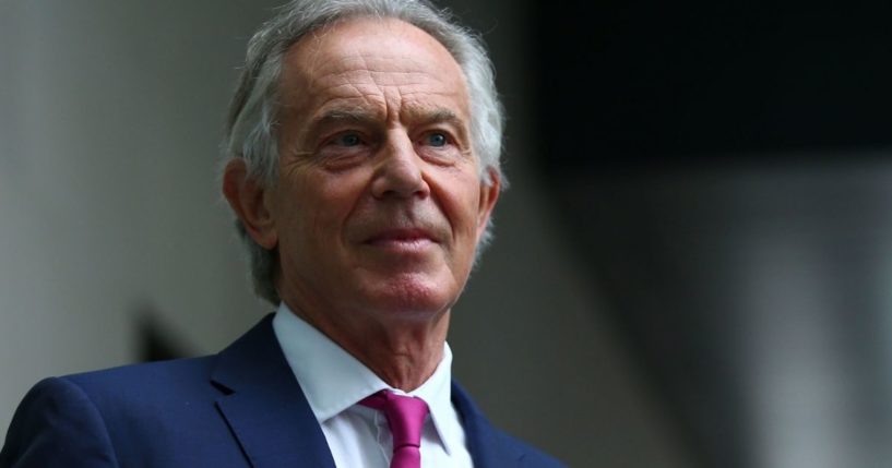 Former British Prime Minister Tony Blair, seen here leaving the BBC after an appearance on June 6, 2021, in London, says 'the abandonment of Afghanistan and its people is tragic.'