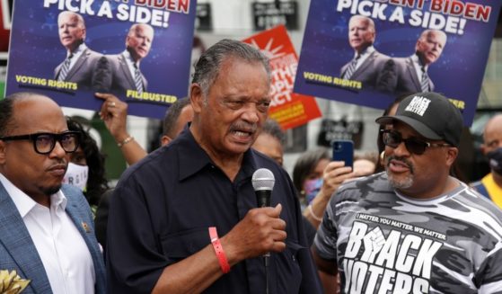 The Rev. Jesse Jackson during a demonstration in Washington on Aug. 4 against the filibuster rule in the Senate.
