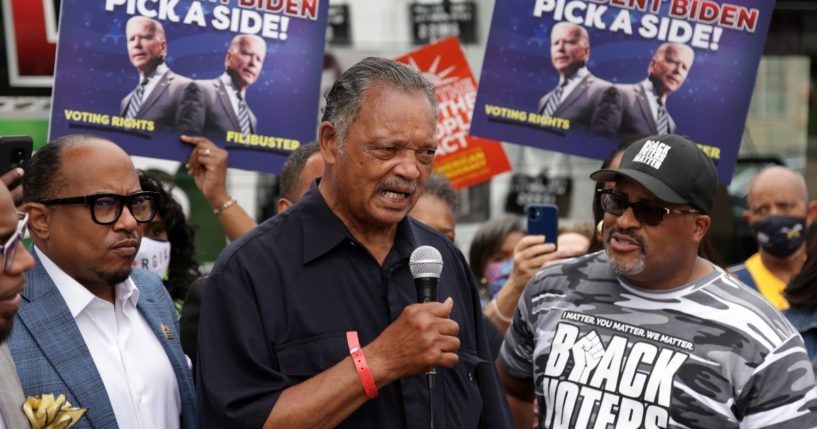 The Rev. Jesse Jackson during a demonstration in Washington on Aug. 4 against the filibuster rule in the Senate.