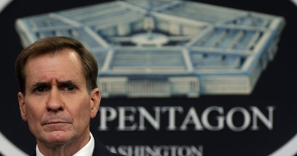 Department of Defense Press Secretary John Kirby delivers a briefing at the Pentagon in Arlington, Virginia, on Monday.