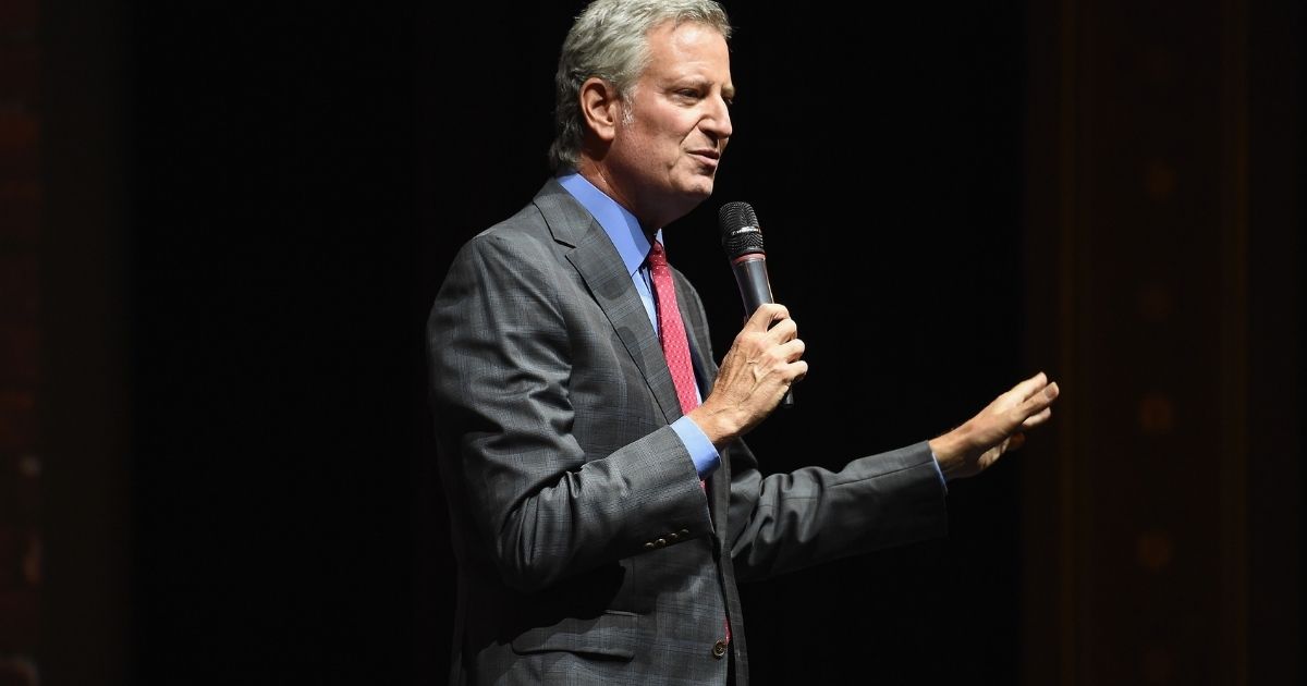 New York City Mayor Bill de Blasio speaks at the United Palace Theater in New York City on June 10, 2021.