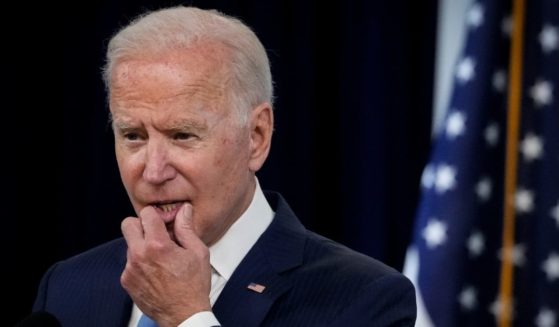 President Joe Biden is seen speaking at the South Court Auditorium at the White House on Monday.