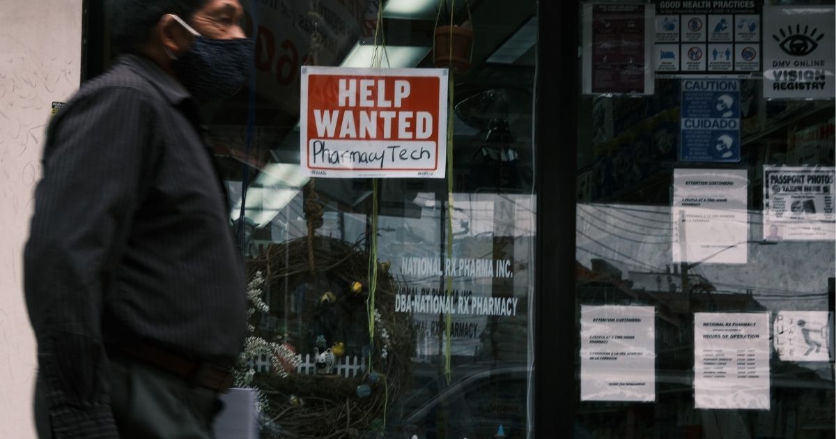 A “help wanted” sign in the Queens borough of New York City is depicted in a photo taken on June, 4, 2021.
