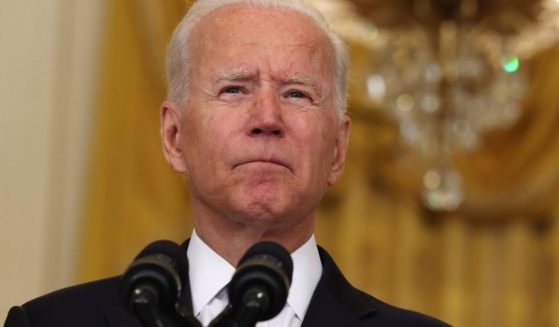 President Joe Biden is seen speaking from the East Room of the White House on Monday.