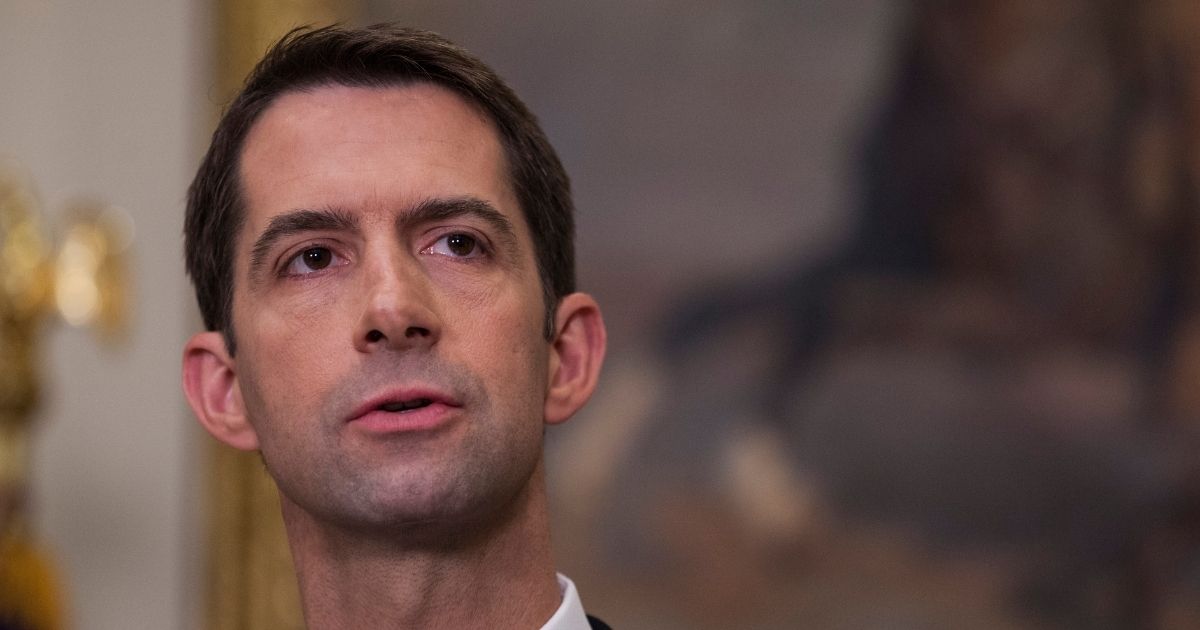 Sen. Tom Cotton makes an announcement on the introduction of the Reforming American Immigration for a Strong Economy (RAISE) Act in the Roosevelt Room at the White House on Aug. 2, 2017, in Washington, D.C.